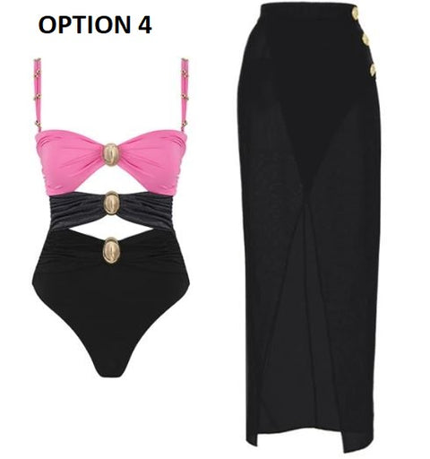 Sexy Bodysuit Top Skirt High Waisted Swimsuit Set CODE: KAR2929