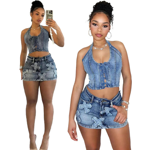 New Pocket Sleeveless Tops And High Waist Mini Skirt 2 Piece Set CODE: KAR2931