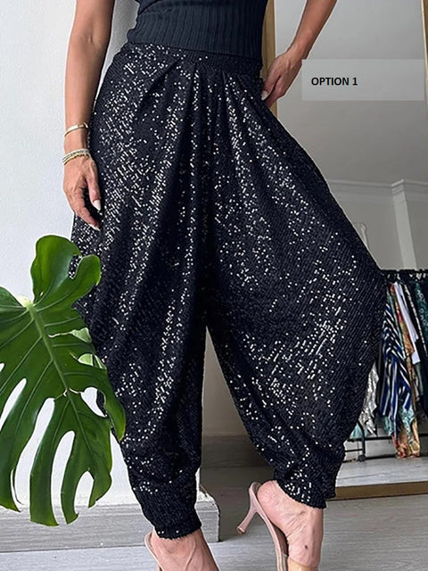 Full Sequined Patchwork Solid Pants CODE: KAR2940