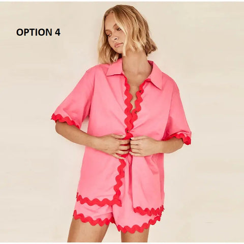 Turn-down Collar Single Breasted Flower Shirt Short Pants Set CODE: KAR2944