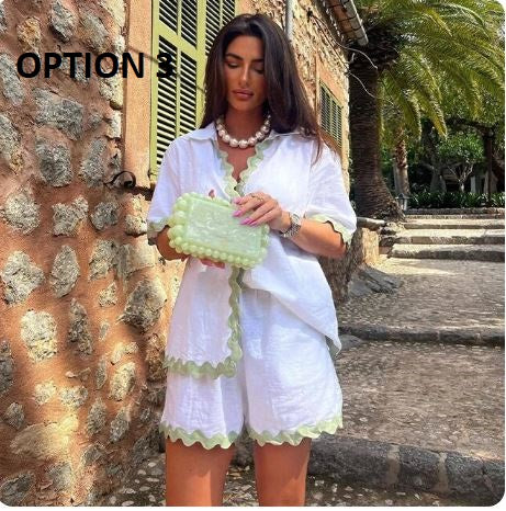 Turn-down Collar Single Breasted Flower Shirt Short Pants Set CODE: KAR2944