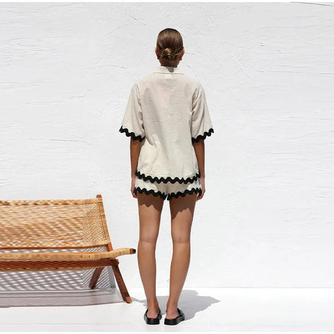 Turn-down Collar Single Breasted Flower Shirt Short Pants Set CODE: KAR2944
