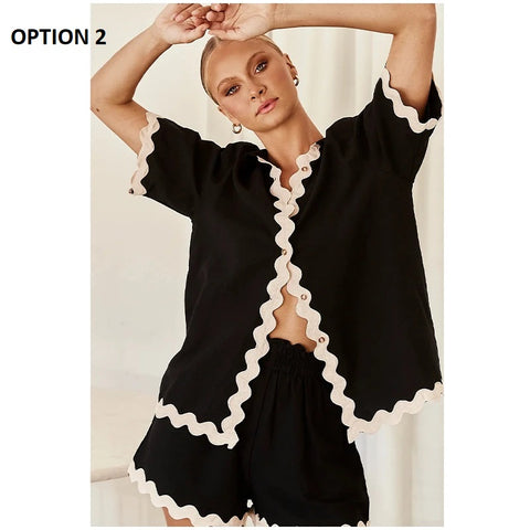 Turn-down Collar Single Breasted Flower Shirt Short Pants Set CODE: KAR2944