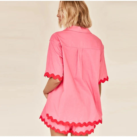 Turn-down Collar Single Breasted Flower Shirt Short Pants Set CODE: KAR2944