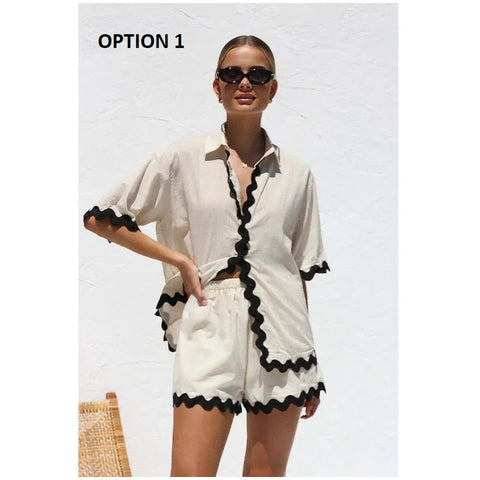 Turn-down Collar Single Breasted Flower Shirt Short Pants Set CODE: KAR2944