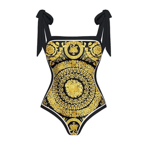 Designer One Piece Swimsuit and Skirt Cover Up Sexy Retro Print Swimwear  CODE: KAR2948