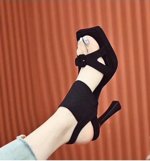 New Fashion Elastic Band Square Toe Heeled Sandal CODE: KAR2949