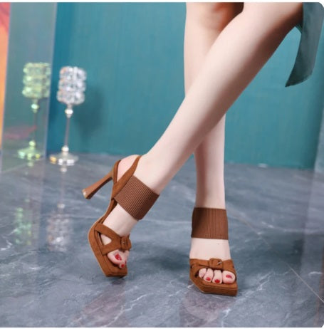 New Fashion Elastic Band Square Toe Heeled Sandal CODE: KAR2949