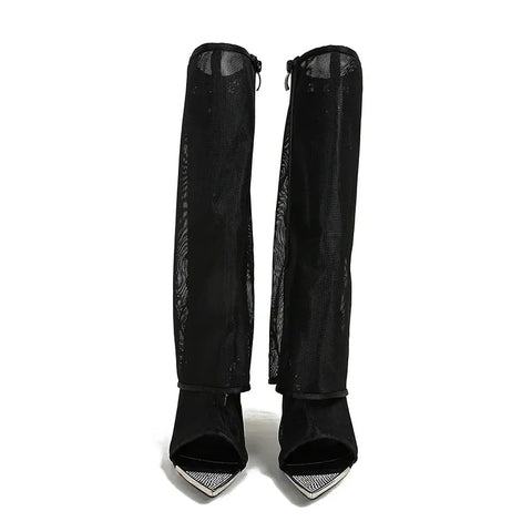 New Sexy Stiletto Heel Rhinestone Mesh Banquet Boot CODE: KAR2956