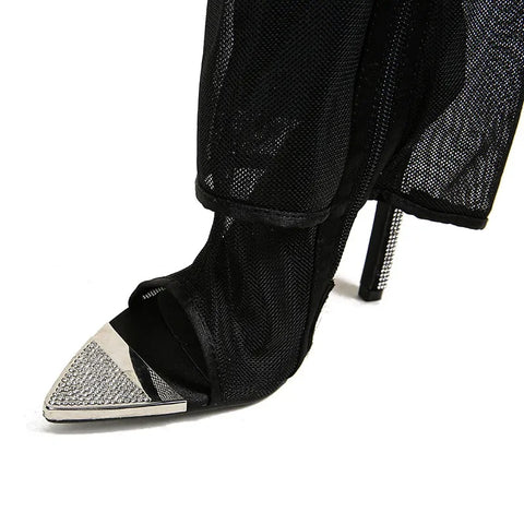 New Sexy Stiletto Heel Rhinestone Mesh Banquet Boot CODE: KAR2956