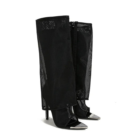 New Sexy Stiletto Heel Rhinestone Mesh Banquet Boot CODE: KAR2956