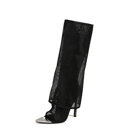 New Sexy Stiletto Heel Rhinestone Mesh Banquet Boot CODE: KAR2956
