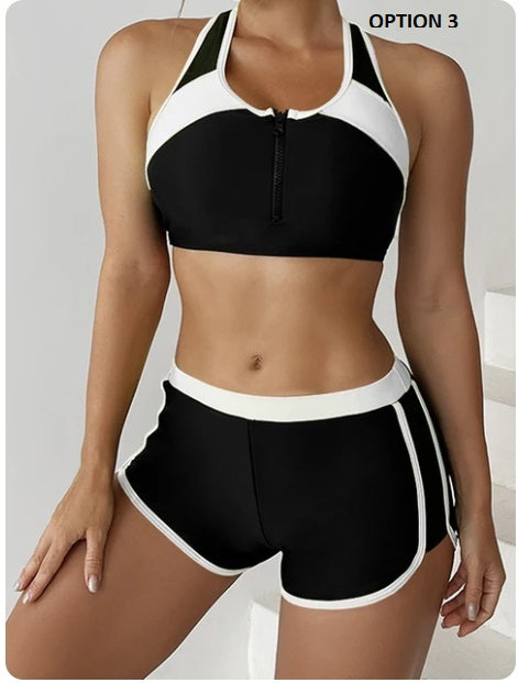 New Zipper Tankini Set High Waist Shorts Swimwear CODE: KAR2961