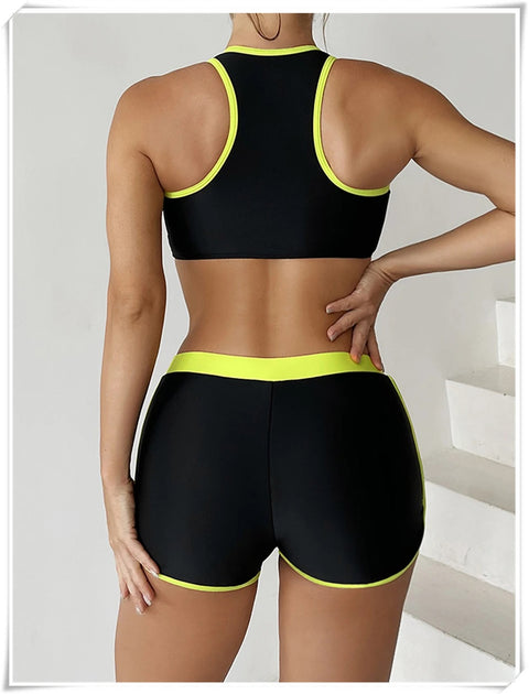 New Zipper Tankini Set High Waist Shorts Swimwear CODE: KAR2961