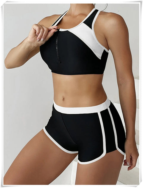New Zipper Tankini Set High Waist Shorts Swimwear CODE: KAR2961