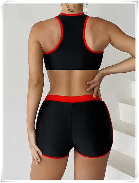 New Zipper Tankini Set High Waist Shorts Swimwear CODE: KAR2961