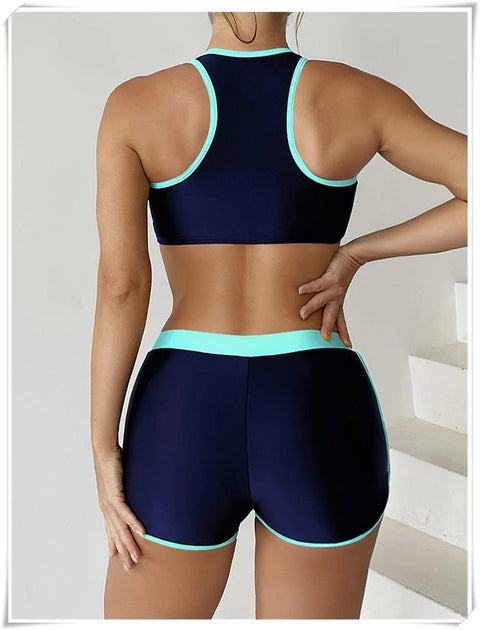 New Zipper Tankini Set High Waist Shorts Swimwear CODE: KAR2961