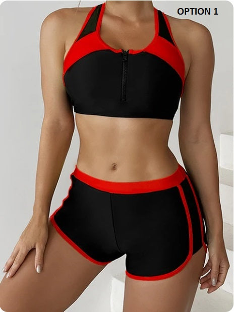 New Zipper Tankini Set High Waist Shorts Swimwear CODE: KAR2961