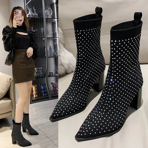 New Sexy Pointed Toe Ankle Comfortable Breathable Knitted Sock Boots CODE: KAR2963