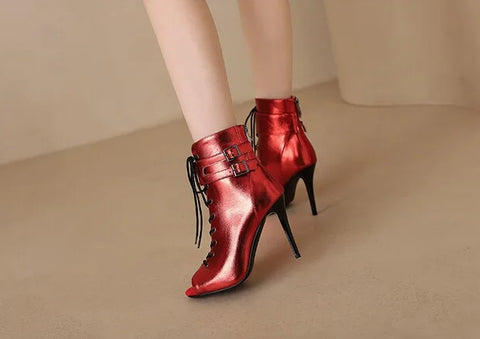 Luxury Designer Fashion High Heel Flock Slip-On Cross Ankle Boots CODE: KAR2965