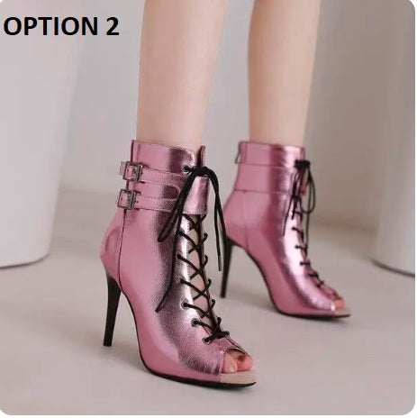 Luxury Designer Fashion High Heel Flock Slip-On Cross Ankle Boots CODE: KAR2965