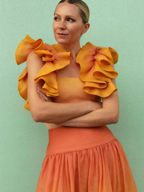 New Sleeve Skinny Crop Top + Elastic High Waist Pleated Skirt 2 Pieces Set CODE: KAR2969