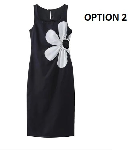New Summer Midi Print Ruffled Sleeveless Floral Cut-Out Dress CODE: KAR2971