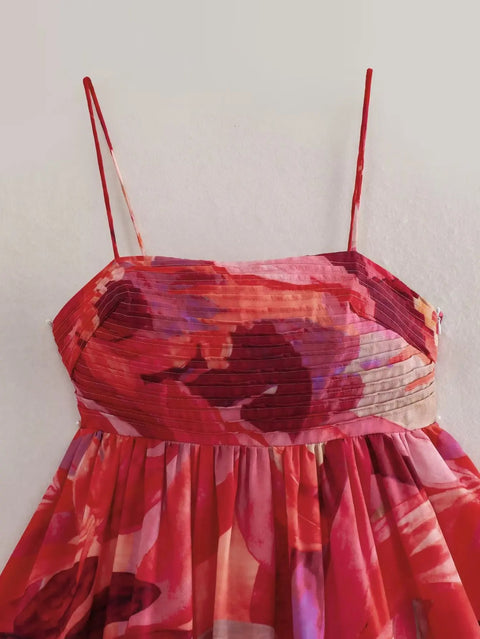New Tie-dye Flower Print Slash Collar Ruched Chest Mini Sling Dress CODE: KAR2972