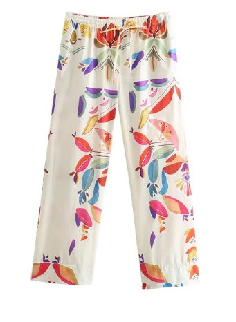 New Print Turn-Down Collar Long Sleeves Buttons Single Breasted Shirts+Elastic Waist Wide Leg Pants CODE: KAR2975