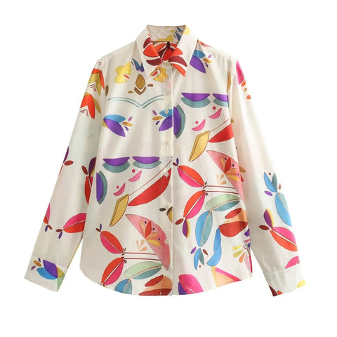 New Print Turn-Down Collar Long Sleeves Buttons Single Breasted Shirts+Elastic Waist Wide Leg Pants CODE: KAR2975