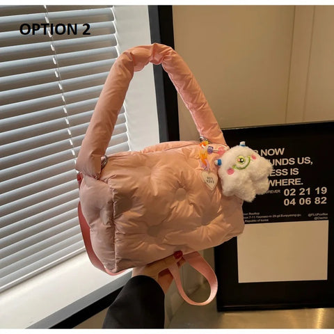 New Casual Padding Eiderdown Soft Crossbody Small Pillow Tote Handbag CODE: KAR2980