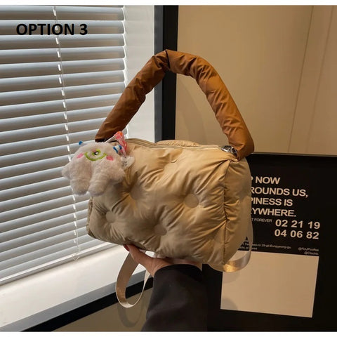 New Casual Padding Eiderdown Soft Crossbody Small Pillow Tote Handbag CODE: KAR2980
