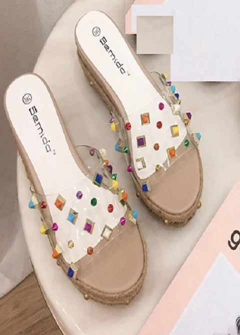 New Rivet Wedge Leisure Grass Weave Platform Sandals SIZE: 36 CODE: READY1465