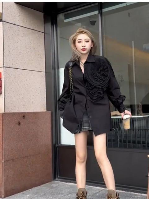 New Flowers Long Sleeved Luxury Pleated Floral Shirts CODE: KAR2983