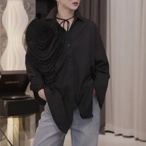 New Flowers Long Sleeved Luxury Pleated Floral Shirts CODE: KAR2983