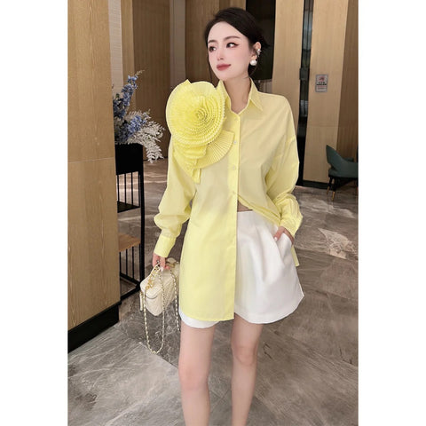 New Flowers Long Sleeved Luxury Pleated Floral Shirts CODE: KAR2983