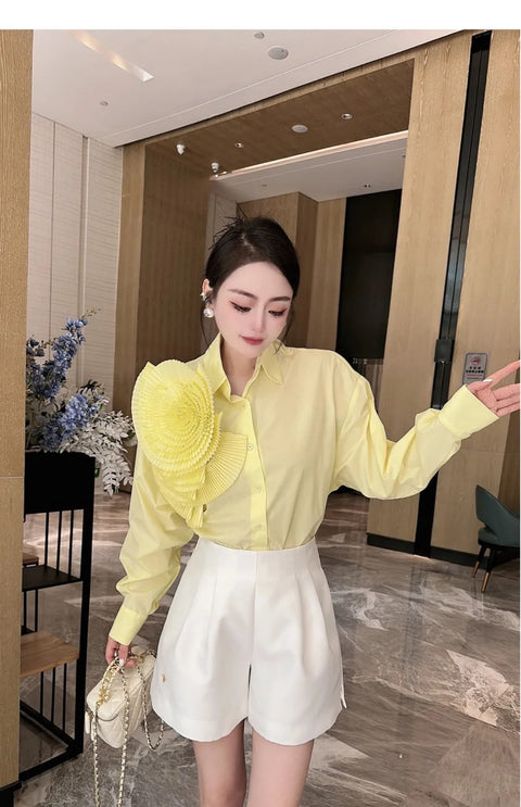 New Flowers Long Sleeved Luxury Pleated Floral Shirts CODE: KAR2983
