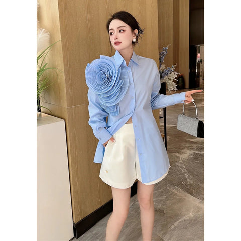 New Flowers Long Sleeved Luxury Pleated Floral Shirts CODE: KAR2983
