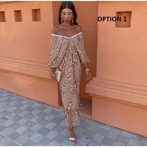 New Fashion Lantern Sleeves V-Neck Lace Midi Dresses CODE: KAR2984