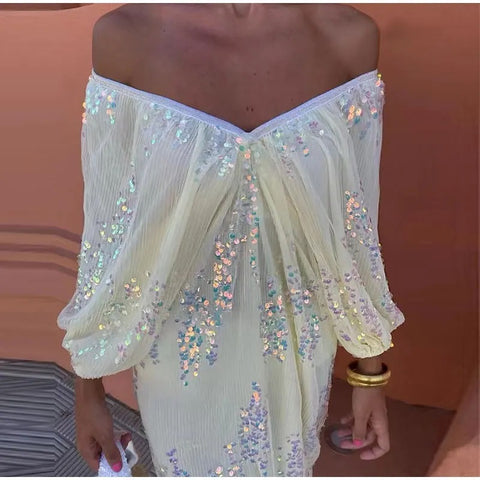 New Fashion Lantern Sleeves V-Neck Lace Midi Dresses CODE: KAR2984