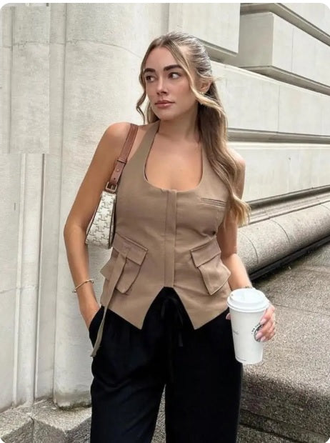 New Bustier Halter Pocket Cami Backless Tank Top CODE: KAR2987