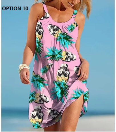 Sexy O Neck Sleeveless Boho Tropical Fruit Print Beach Dress CODE: KAR2990