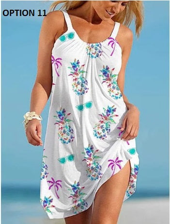 Sexy O Neck Sleeveless Boho Tropical Fruit Print Beach Dress CODE: KAR2990