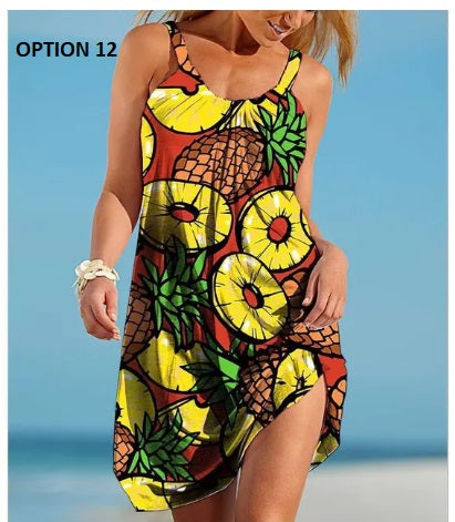 Sexy O Neck Sleeveless Boho Tropical Fruit Print Beach Dress CODE: KAR2990