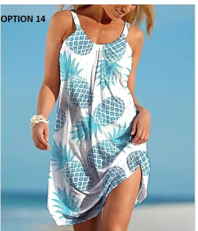 Sexy O Neck Sleeveless Boho Tropical Fruit Print Beach Dress CODE: KAR2990