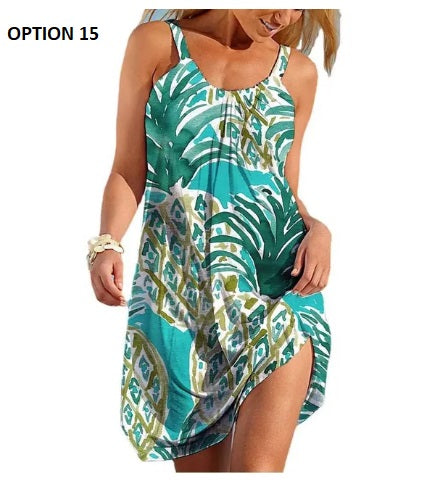 Sexy O Neck Sleeveless Boho Tropical Fruit Print Beach Dress CODE: KAR2990