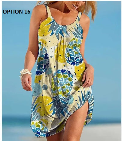 Sexy O Neck Sleeveless Boho Tropical Fruit Print Beach Dress CODE: KAR2990