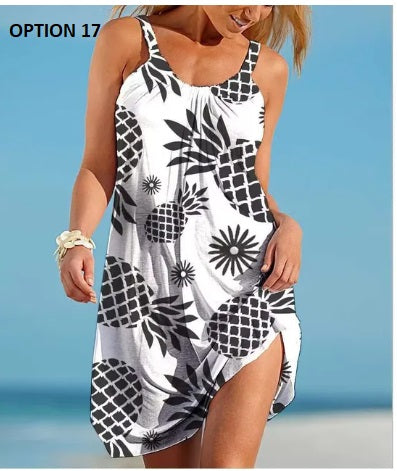 Sexy O Neck Sleeveless Boho Tropical Fruit Print Beach Dress CODE: KAR2990