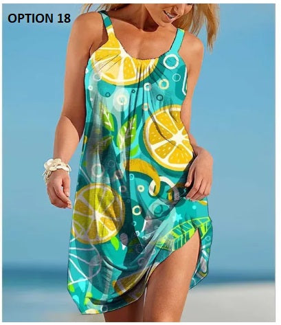 Sexy O Neck Sleeveless Boho Tropical Fruit Print Beach Dress CODE: KAR2990
