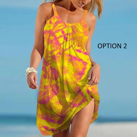 Sexy O Neck Sleeveless Boho Tropical Fruit Print Beach Dress CODE: KAR2990